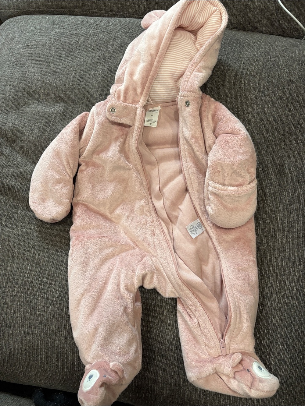 Carter's Light Pink Plush Hooded Baby Footed One-Piece